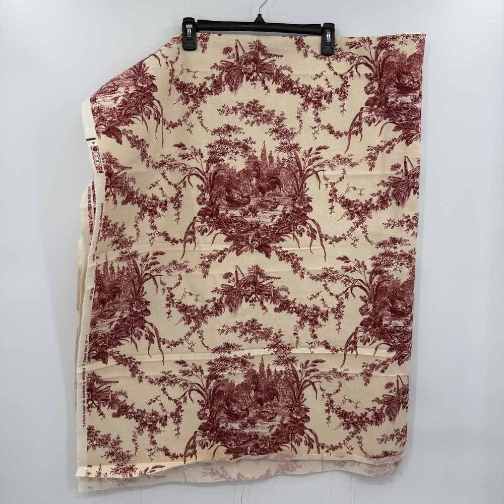 Waverly Toile Fabric La Petite Ferme Red Roosters Chicken French Country 70.5x55